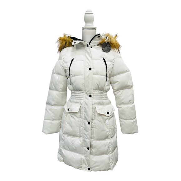 NWT Faux -Fur Trim Hooded Puffer Coat in White - Picture 7 of 10